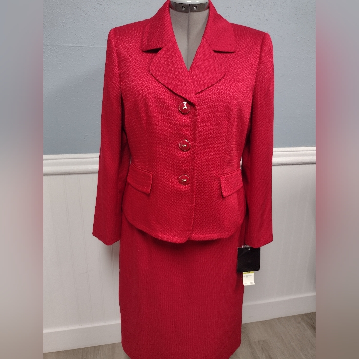New!! Kasper Red Blazer And Skirt Set Size 14p